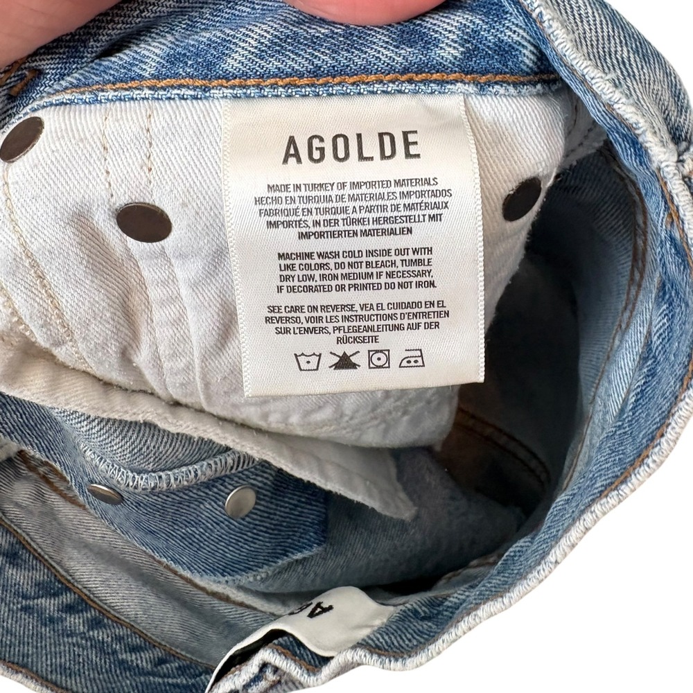 AGOLDE Parker High Rise Organic Cotton Distressed Denim Shorts Light Wash Sz 23 - Picture 5 of 6